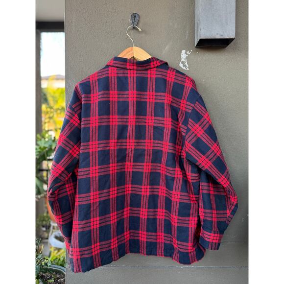 Vintage 90s Oakton 2XL Red Black Flannel Jacket Plaid Fleece Insulated Shacket - Picture 2 of 7